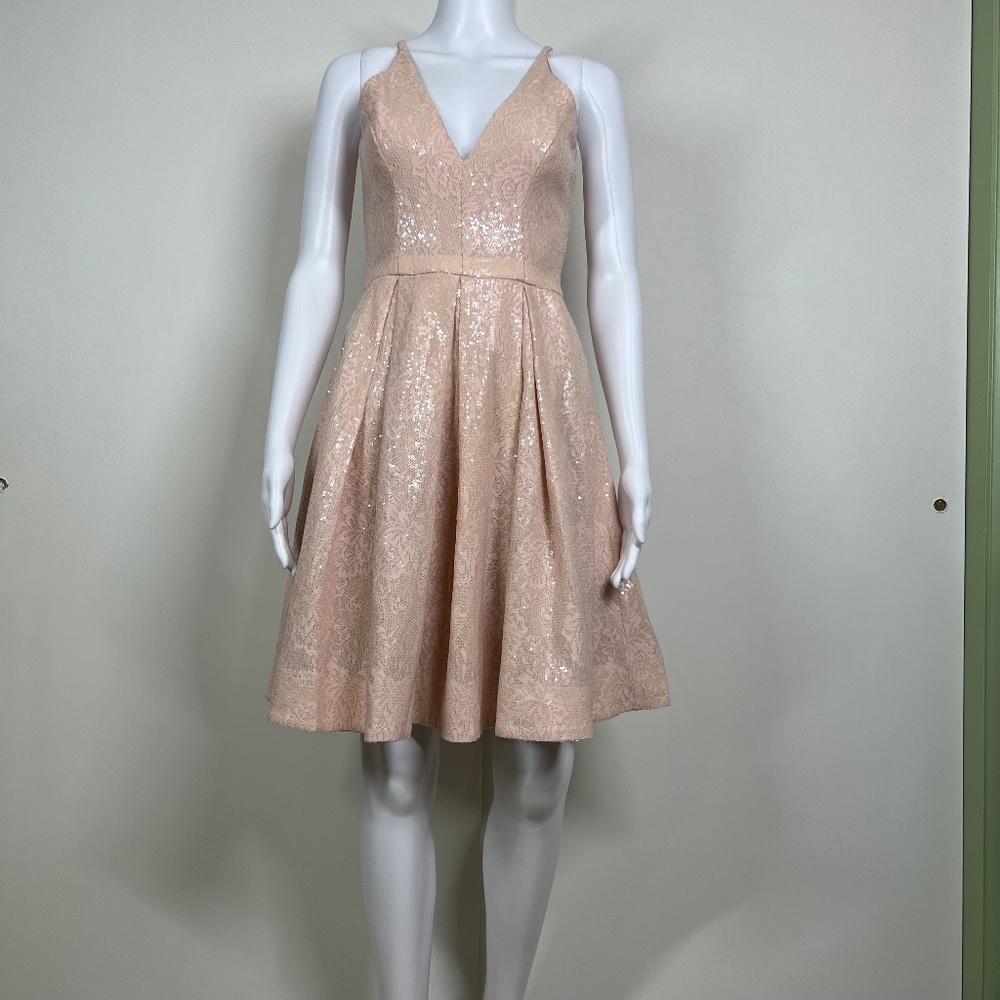 Dress the Population‎ Pink Sequin Dress, XS, V-neck, hidden zipper, NWOT